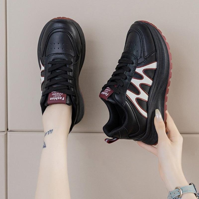 Spring, Summer, Autumn and Winter Women's Low-top Round-toe Lace-up White Shoes