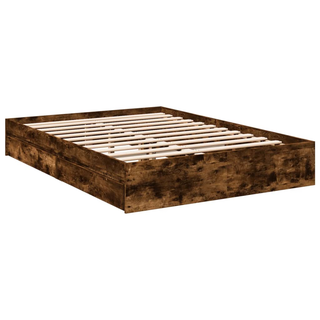 Bed Frame with Drawers Smoked Oak Finish 135 X 190 Cm Engineered Wood