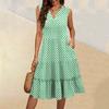 Women's Summer V-Neck Casual Pleated Ruffle Vintage Sleeveless Dresses