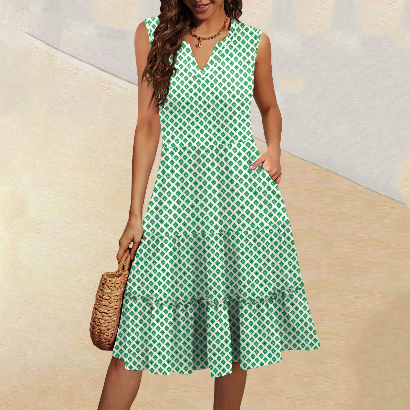 

Женские летние повседневные плиссированные винтажные платья без рукавов с V-образным вырезом и оборками XL