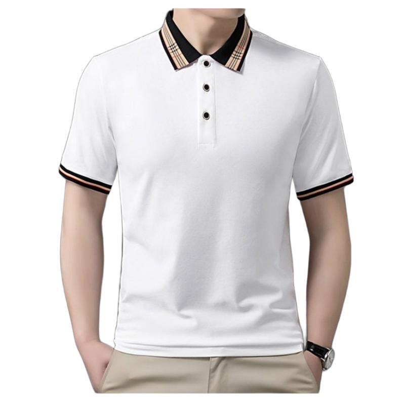Men's Korean-Style Casual Breathable Polo Shirt  Loose Lapel Solid Color Button Short-Sleeve Top