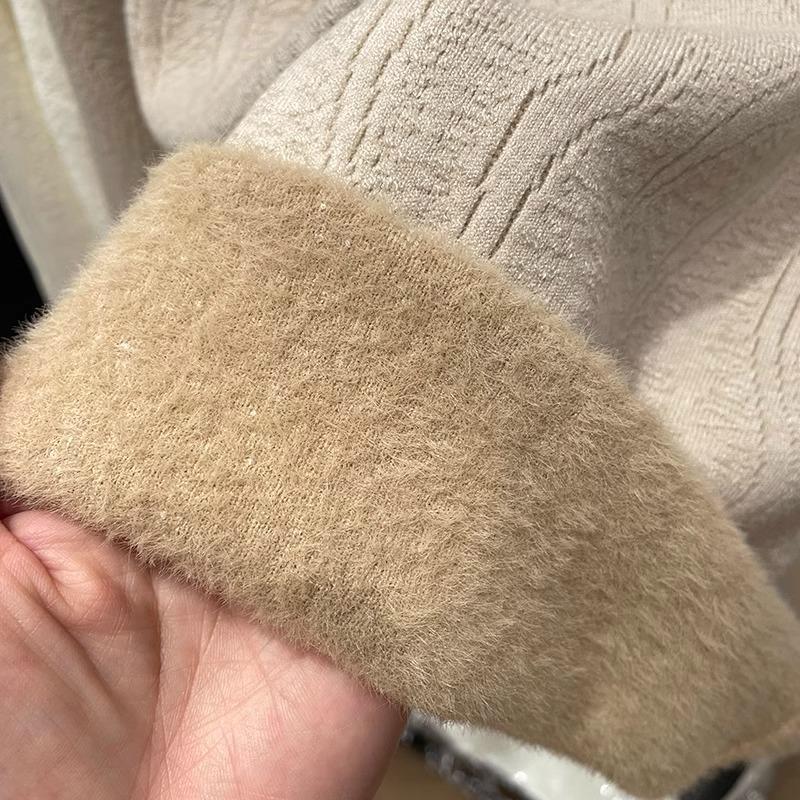 Half High Neck Plush Warm Pullover Sweater for Women Autumn and Winter Long Sleeve Fleece Base Sweater Woman Elegant Solid Slim Casual Jumpers 25217
