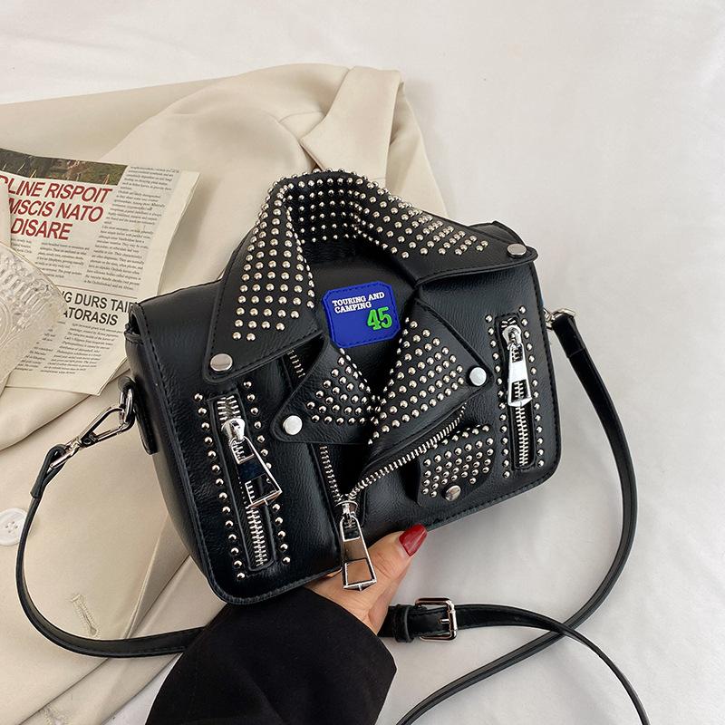 Pu foreign trade personality funny jacket bag 2025 super Korean version fashion rivet trend single shoulder crossbody small square bag women