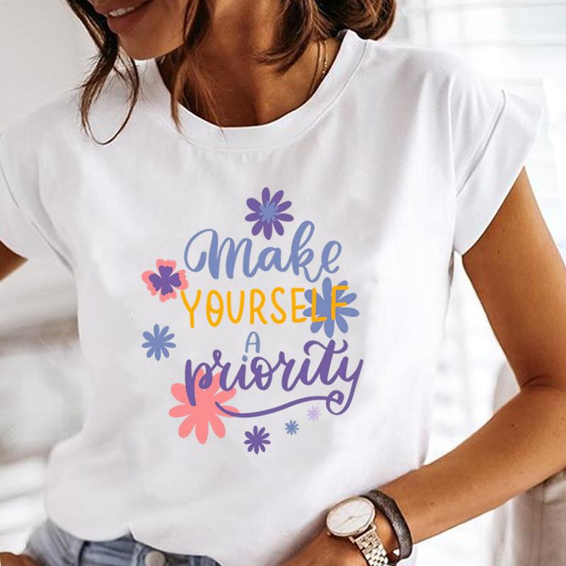 (Asian Size) Tee Lady Female Top Printed Letter Cute Style Women Casual T Shirt Fashion Clothing Graphic Short Sleeve T-shirts
