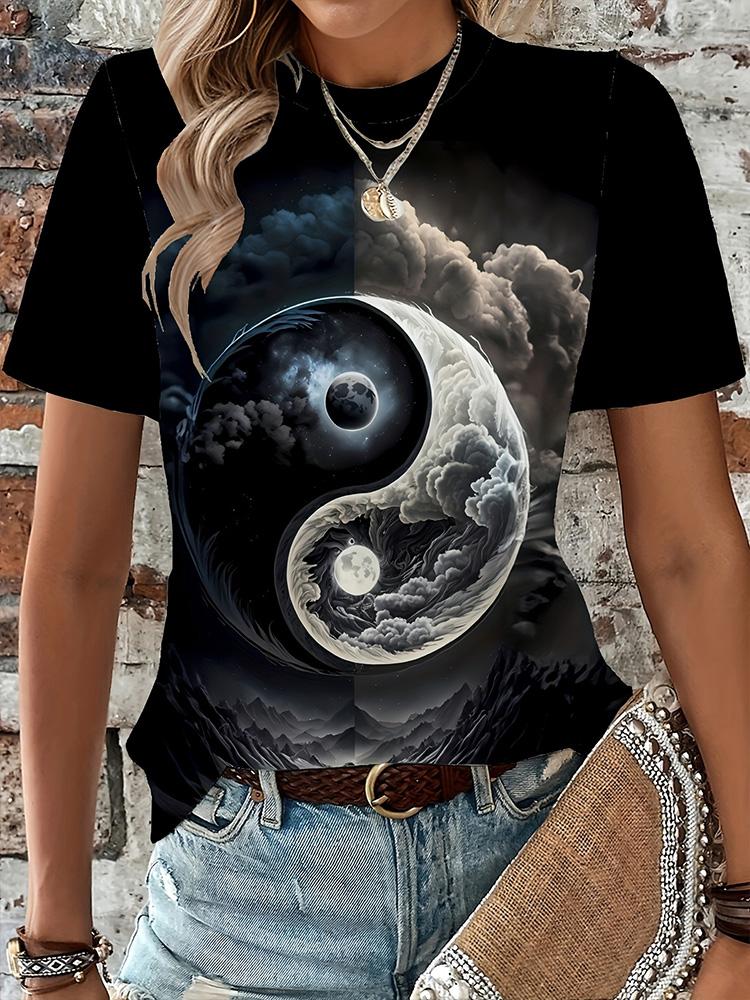 Loose Crew Neck Top Fashion Printed Short Sleeve Casual T-Shirts Women’s