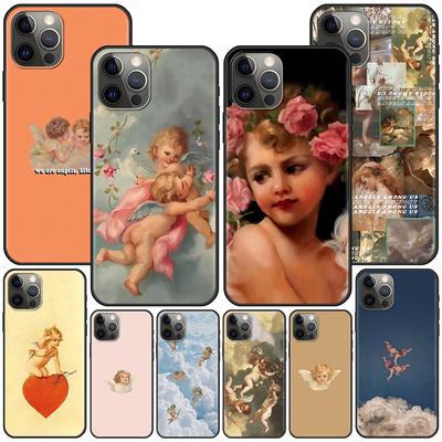 Case For Iphone 11 13 12 Mini 14 Pro Max Xr 7 8 Se 2020 Xs 6 6s Plus 5 5s Black Silicone Phone Cover Renaissance Angels Novelty
