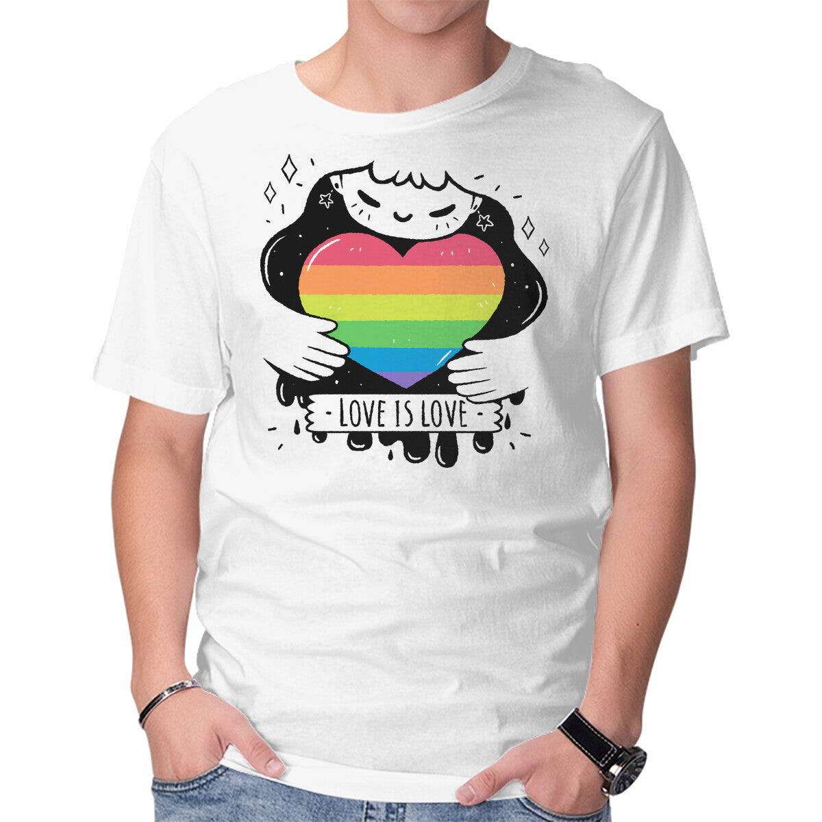 Unisex Crew Neck T-Shirt Love And Pride Graphic Short Sleeve Casual Tee M