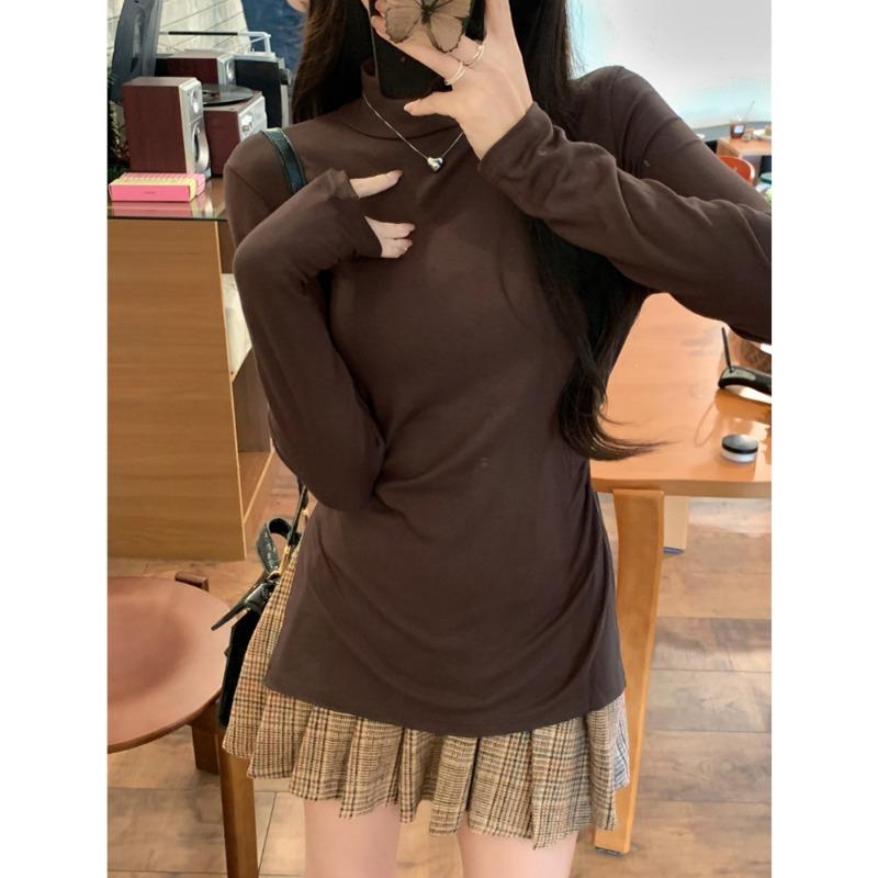 

Реальное фото футболка с длинным рукавом и разрезами по бокам, с полуворотником, женская, сезонная, облегающая, топ с талией в стиле Spice girl XL темно-коричневого