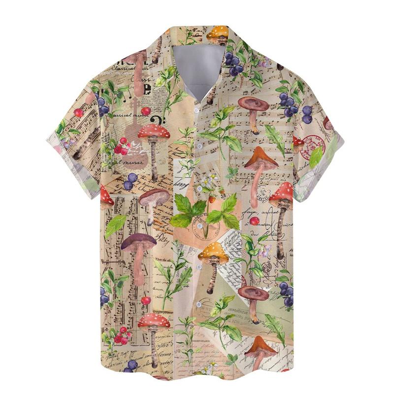 Colorful Mushroom 3d Print Hawaiian Shirt Men Summer Vacation Shirts Button Lapel Short Sleeve Street Shirt Clothing