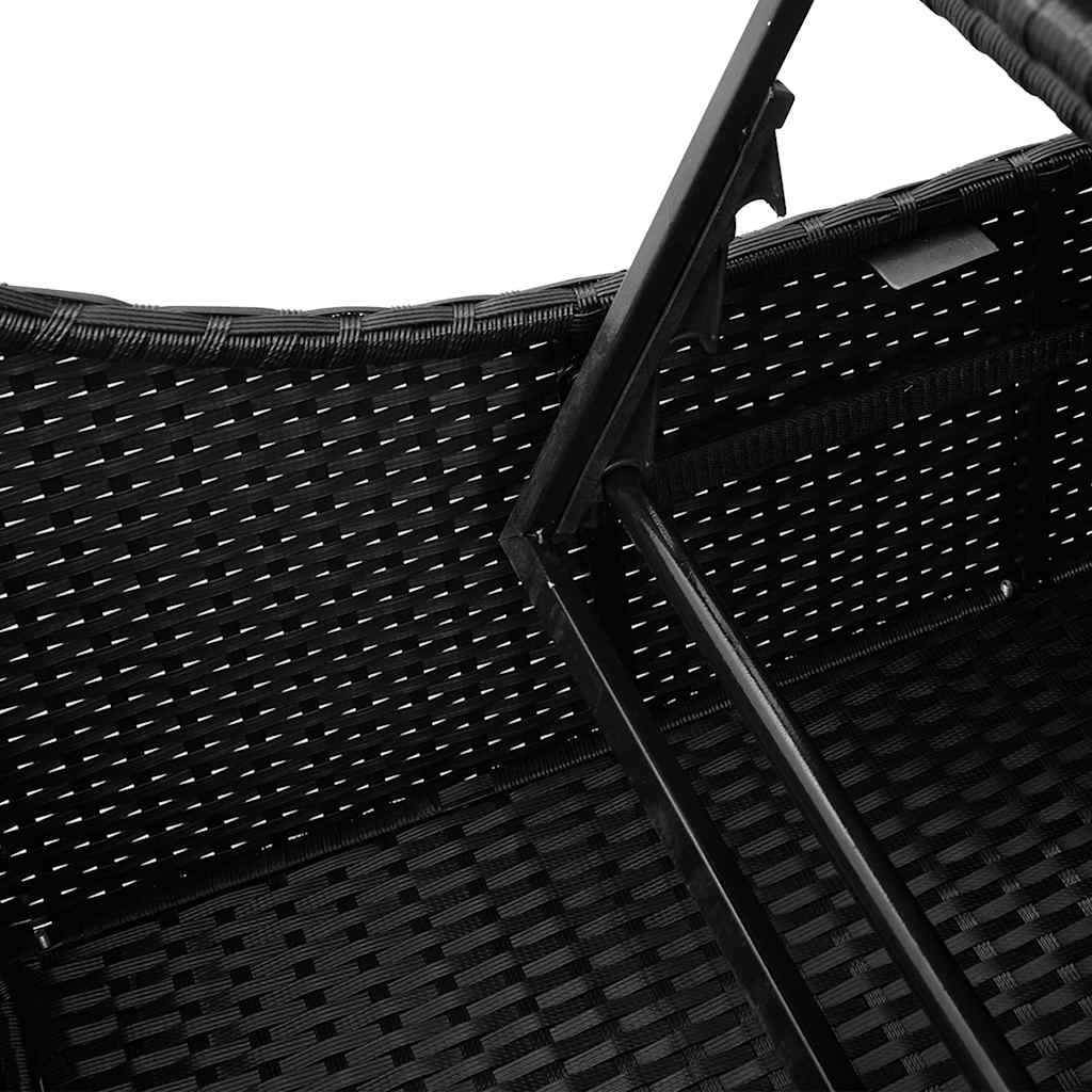 Folding Sun Lounger with Cushion and Storage Space Black Poly Rattan