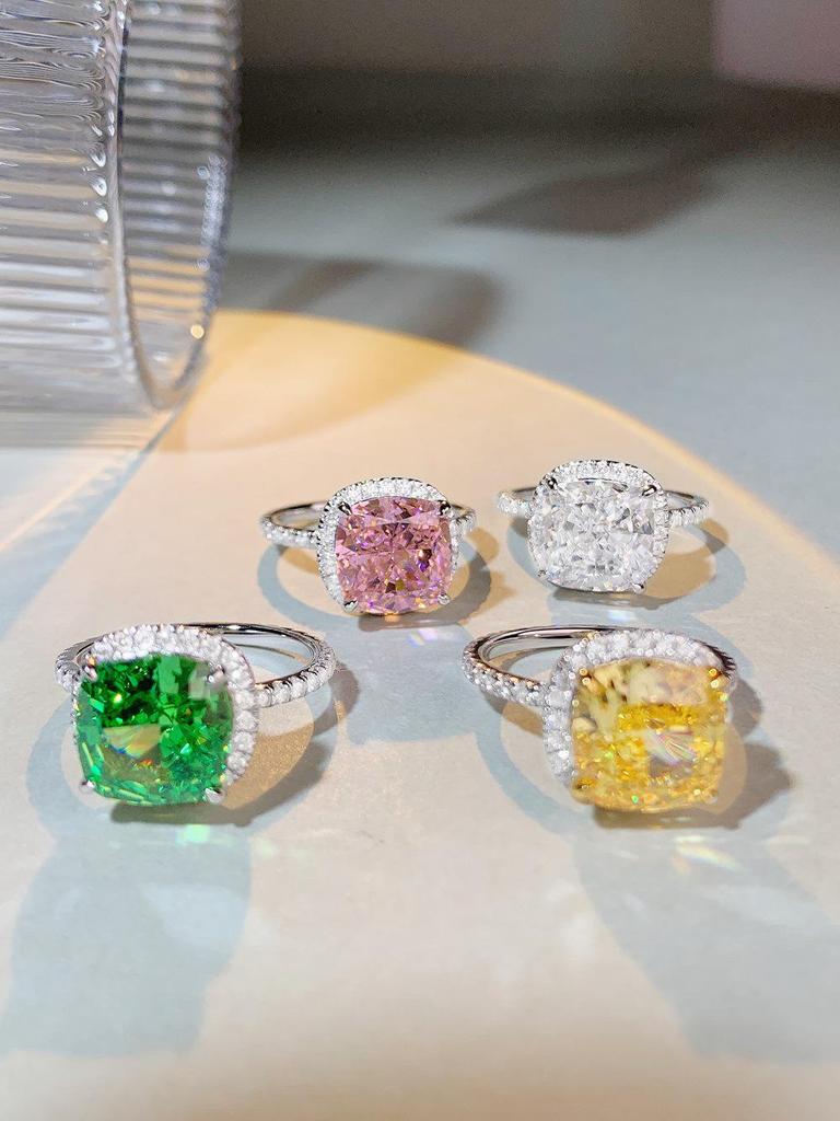 Pink Diamond Zircon Ring: S925 Sterling Silver, 5 Carat, Full Pave, European American Style