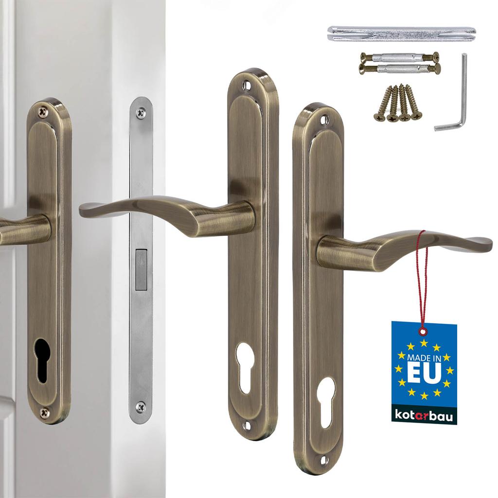 Door Handle Long Plate For Cylinder Insert Classic Patina 90
