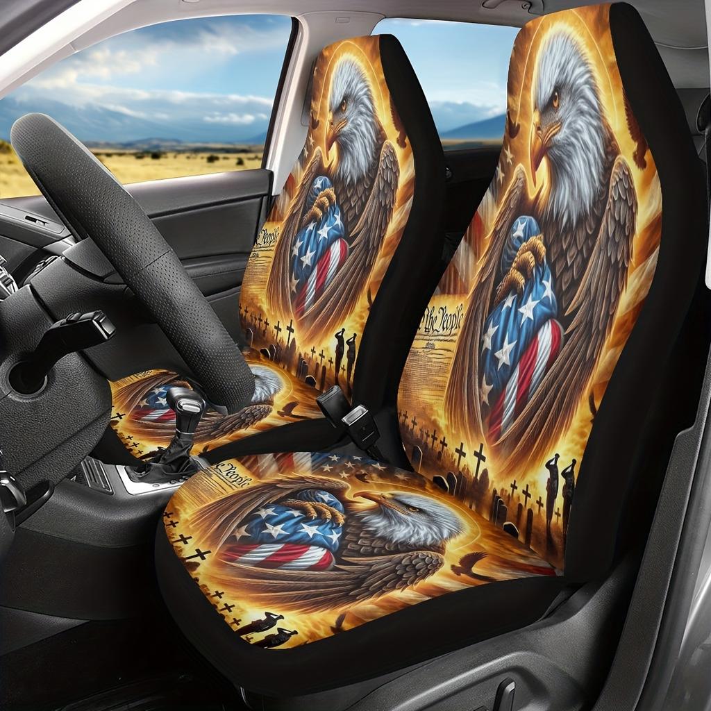 2pcs Eagle Tribute Print Car Seat Covers, For Women And For Man, Universal Auto Front Seats Protector Fits For Car, SUV Sedan, T