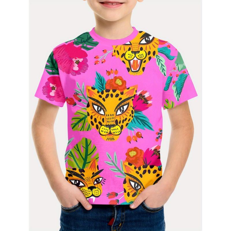 Summer Round Neck Cartoon Animal Pattern 3D Printed Top Fashionable Casual Short Sleeved Children's Boy T-shirts