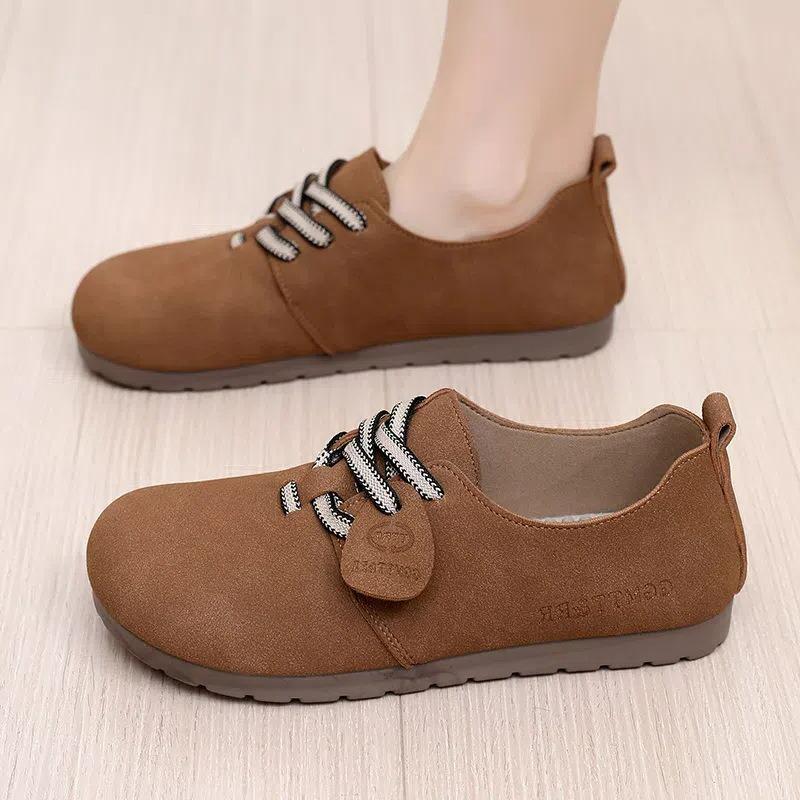 Shoes Women's Spring and Autumn New Flat Heel Lace-up Casual Shoes Shoes Retro Soft Sole Round Head Breathable Women's Shoes