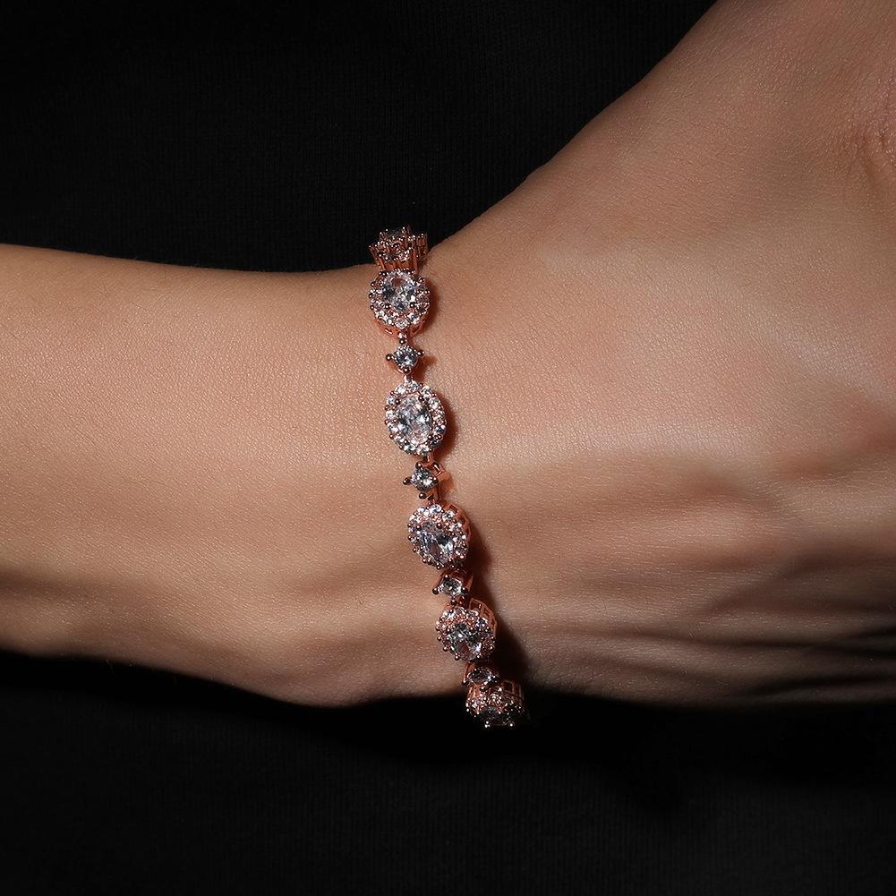Personality temperament Geometric zircon bracelet Copper inlaid zircon exquisite oval gemstone jewelry