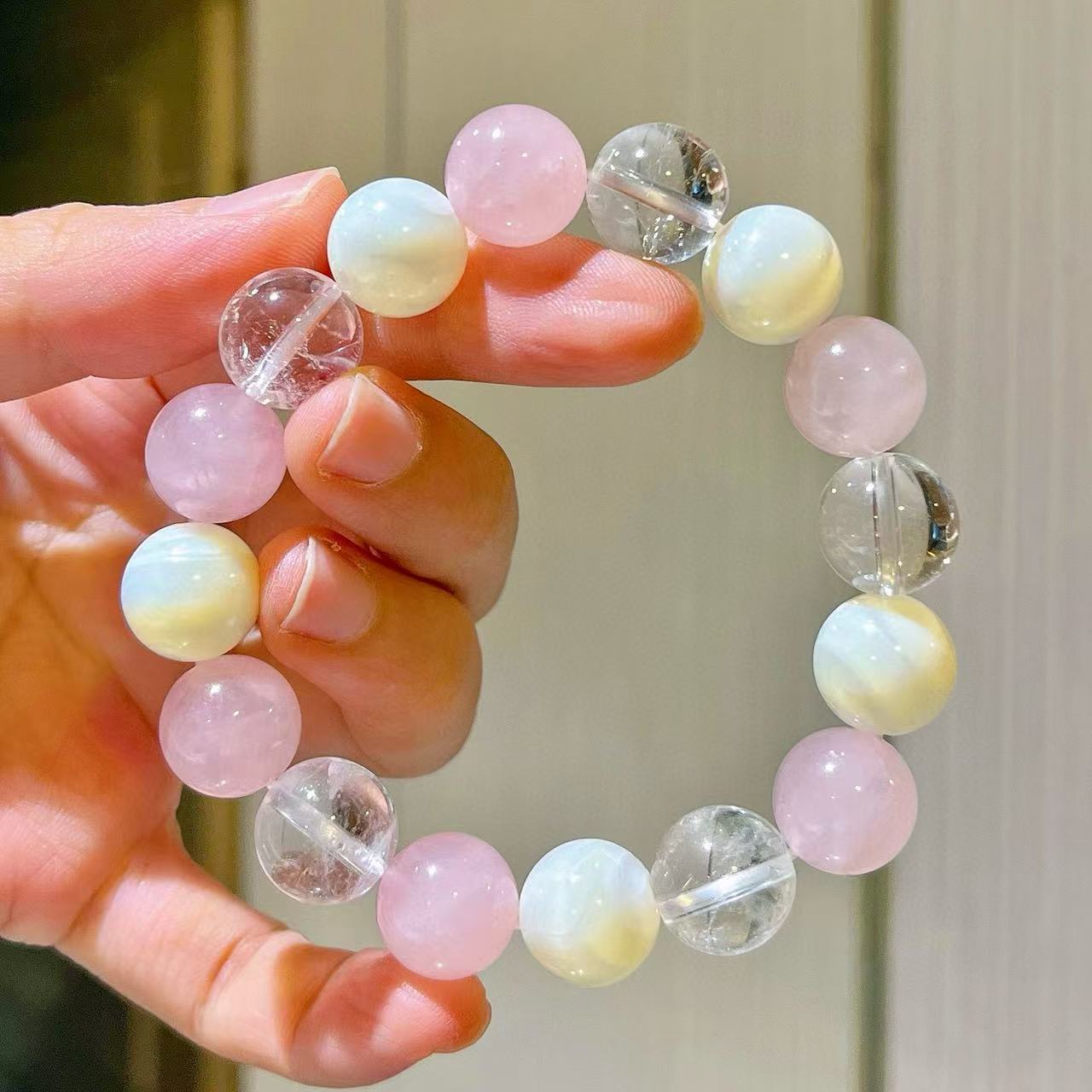 

12mm Large Bead Rose Quartz Natural Shell White Crystal Designer Bracelet
