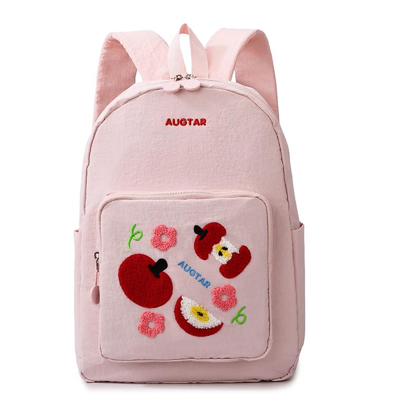 Cute Embroidered Apple Backpack for Girls Canvas Backpack Stylish School Bag with Floral Design Portable Lightweighte Backpack