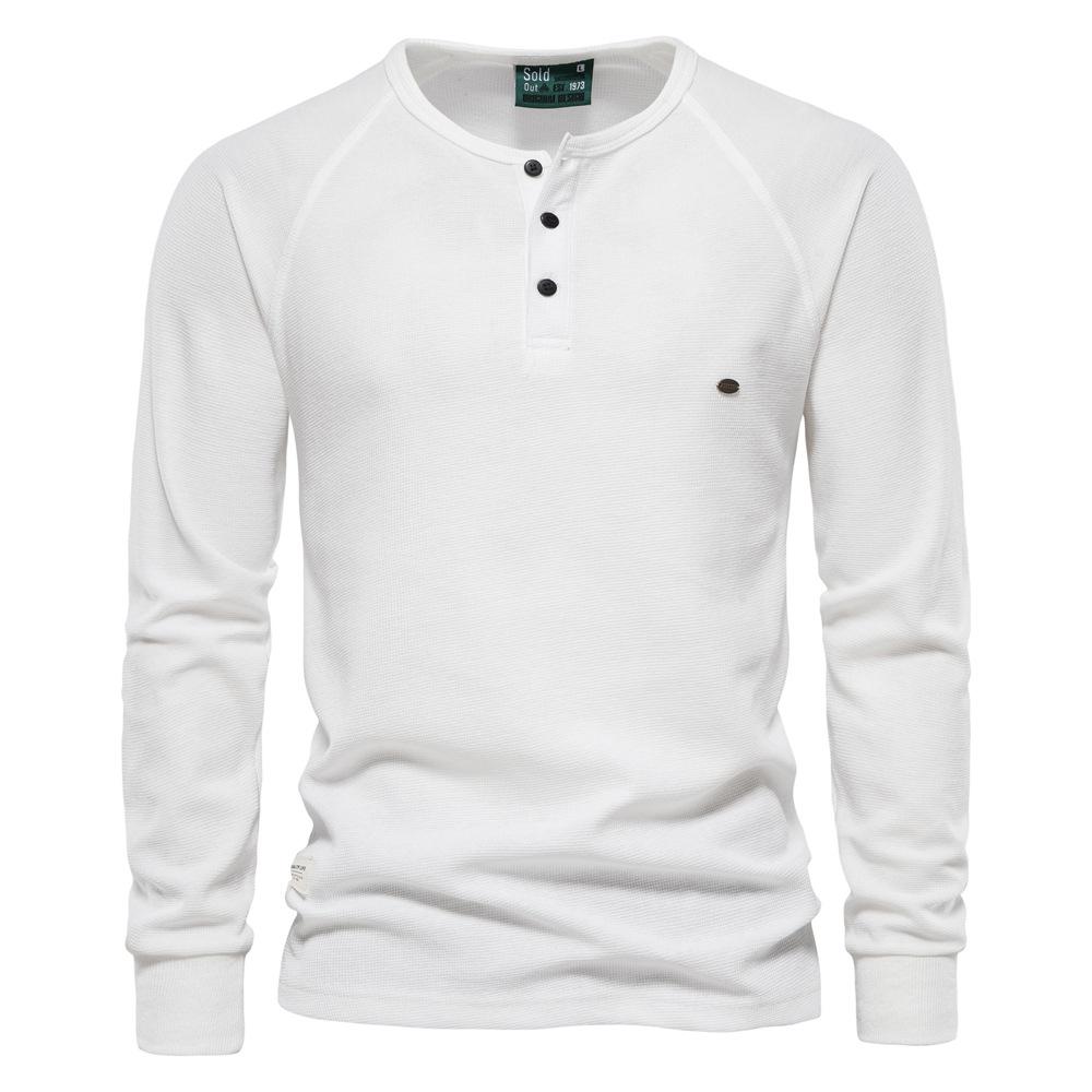 Autumn and Winter Men's Undercoat Collar Long Sleeve Waffle T-Shirt Men's Solid