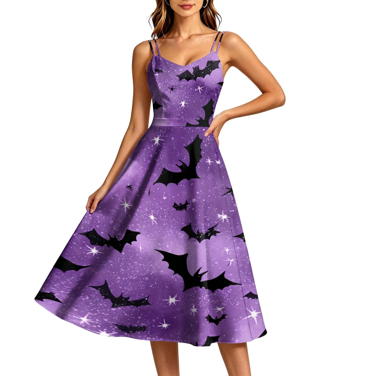 Women s Fashion Casual Sleeveless Round Neck Halloween Print Dress for Party and Daily Wear M