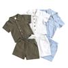 Summer Casual Cotton Linen Polo & Shorts Set for Boys – Solid Color with Turn-Down Collar