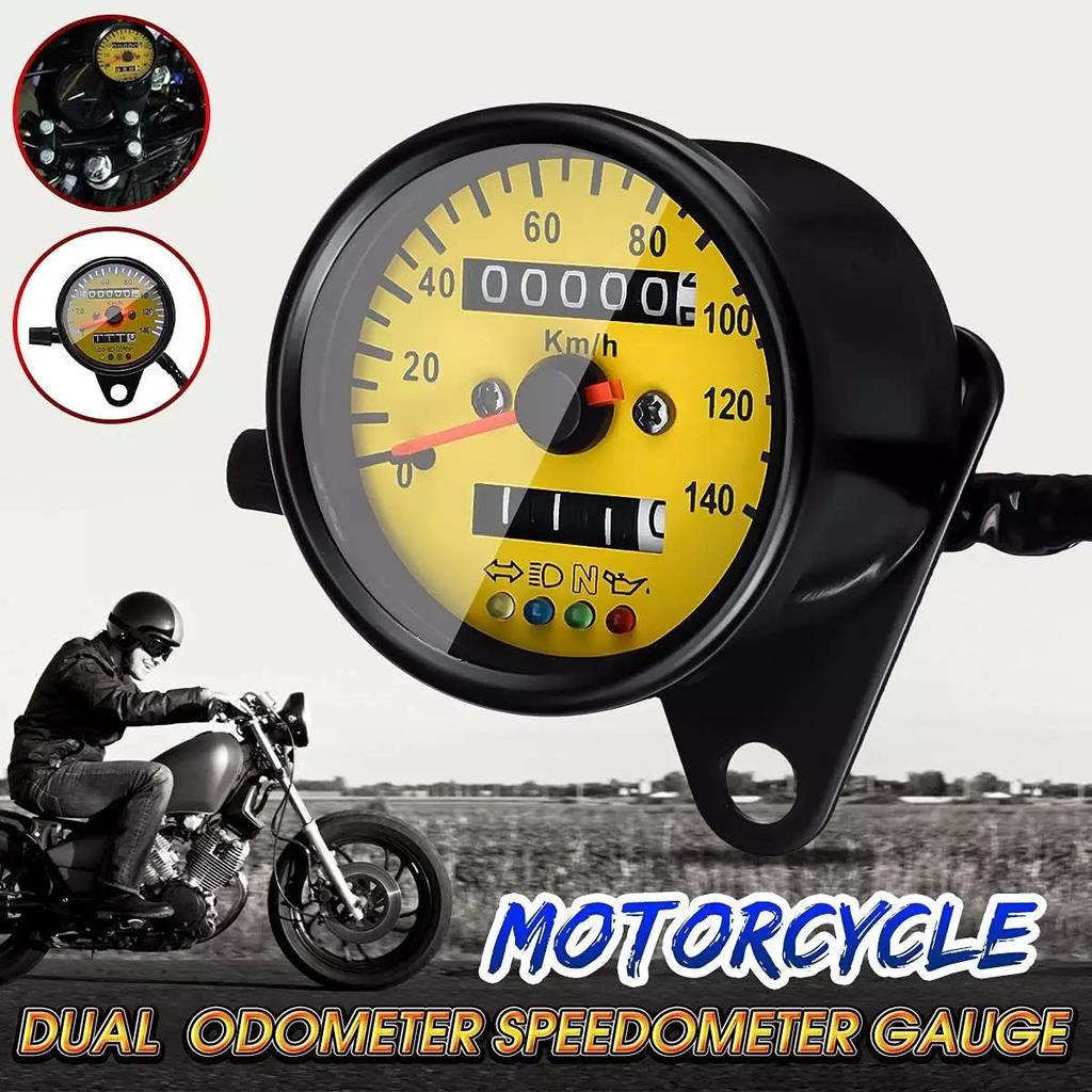 Dclcrb Motorbike Speedometer, Mechanical, Easy Installation, Metal, Universal Bike Meter, Digital, Anti-Vibration Rubber, Odometer, Bike, Black