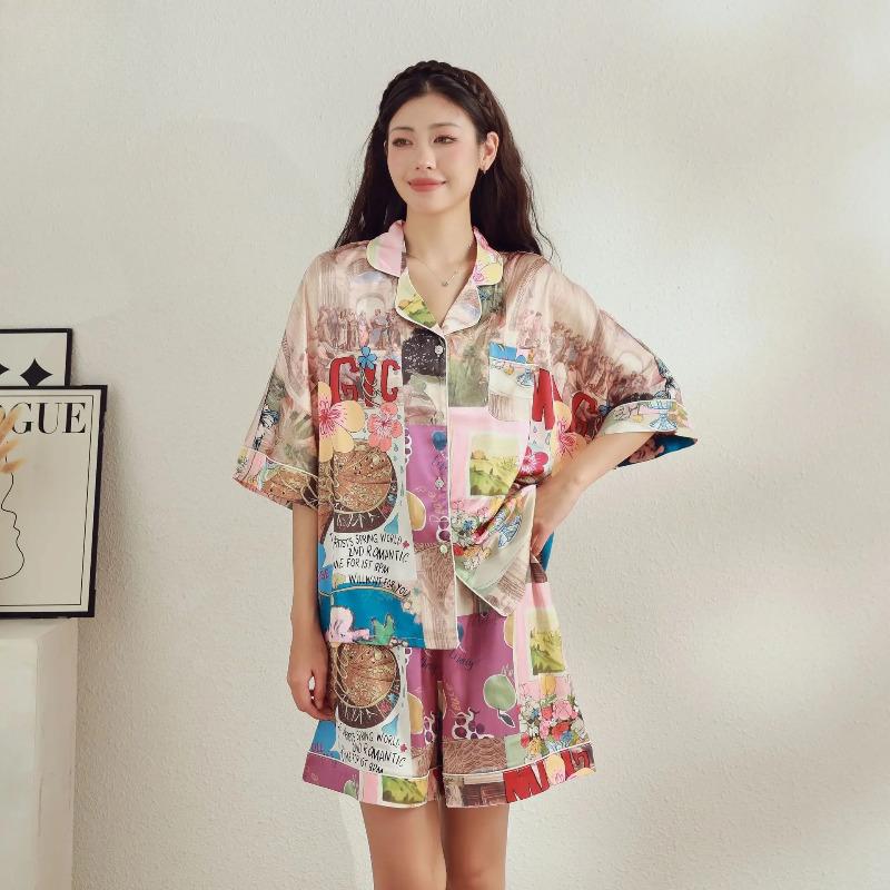 

Pajamas, Women s Cartoon Printed Suit, Short Sleeved Shorts, High-end Home Clothes, Worn for External Wear XXXL