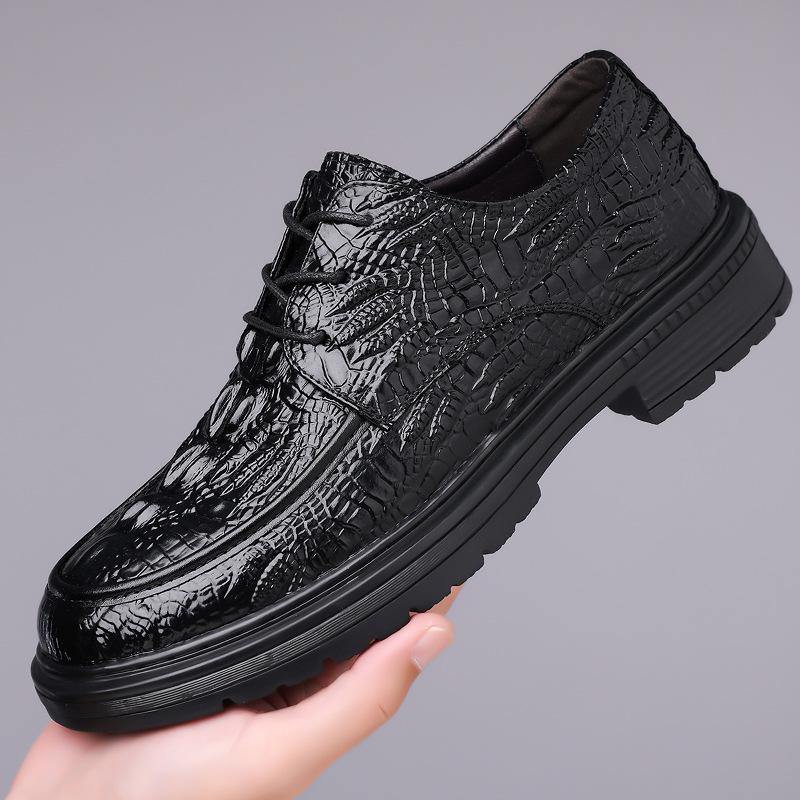 First layer cowhide men's leather shoes large size men's business casual shoes fashion crocodile pattern wedding groom shoes