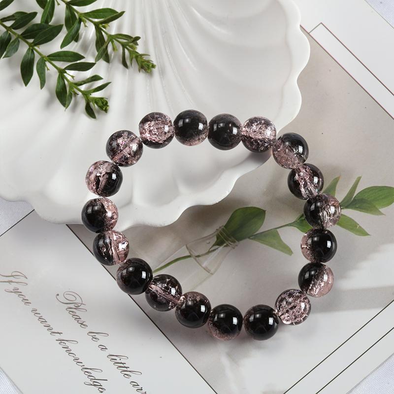 10mm Y2K Style Cracked Bead Bracelet, Multi Color Glass Round Bead Women's Fashion Jewelry Suitable For Daily Wear