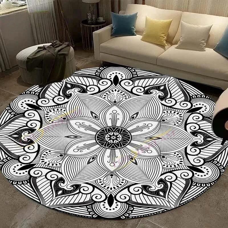 Retro Manhattan Round Printed Carpet Geometric Flower Area Carpet Rugs for Bedroom Washroom Floor Mat Carpets for Living Room