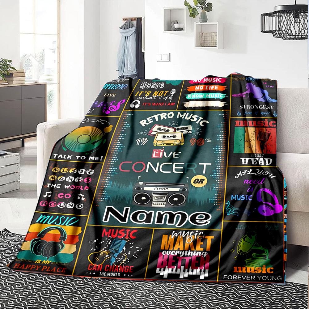 Retro Music Concert Poster Design Elements Gift Customizable Blanket Customize Text Warmthful Decor Perfect For Sofa Couch Office Bed Picnics Four