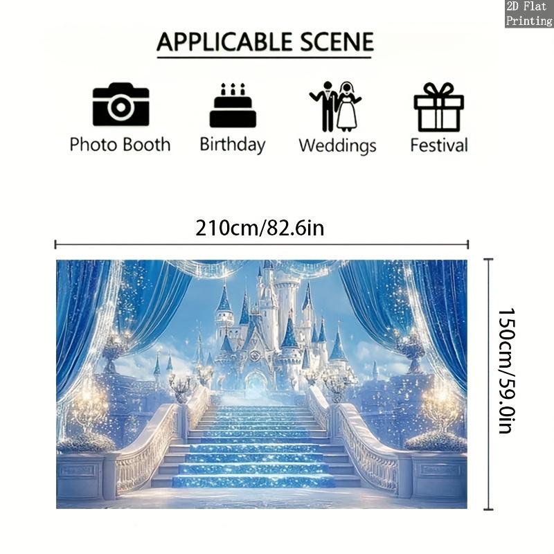 1 Piece, 2D Flat, Ice Palace Party Backdrop | Blue and White Castle Theme, Suitable for Birthdays, Weddings, Indoor/outdoor Use,