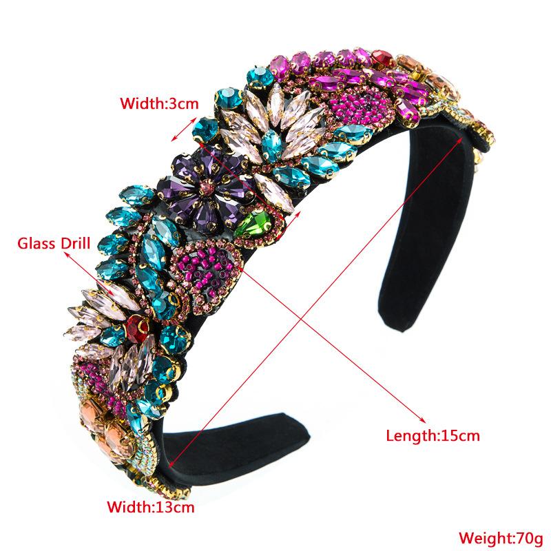 Haarband für Damen, Barock, Retro, übertrieben, farbiges Glas, Kristall, Blume, Persönlichkeit, Super-Flash-Kopfbedeckung