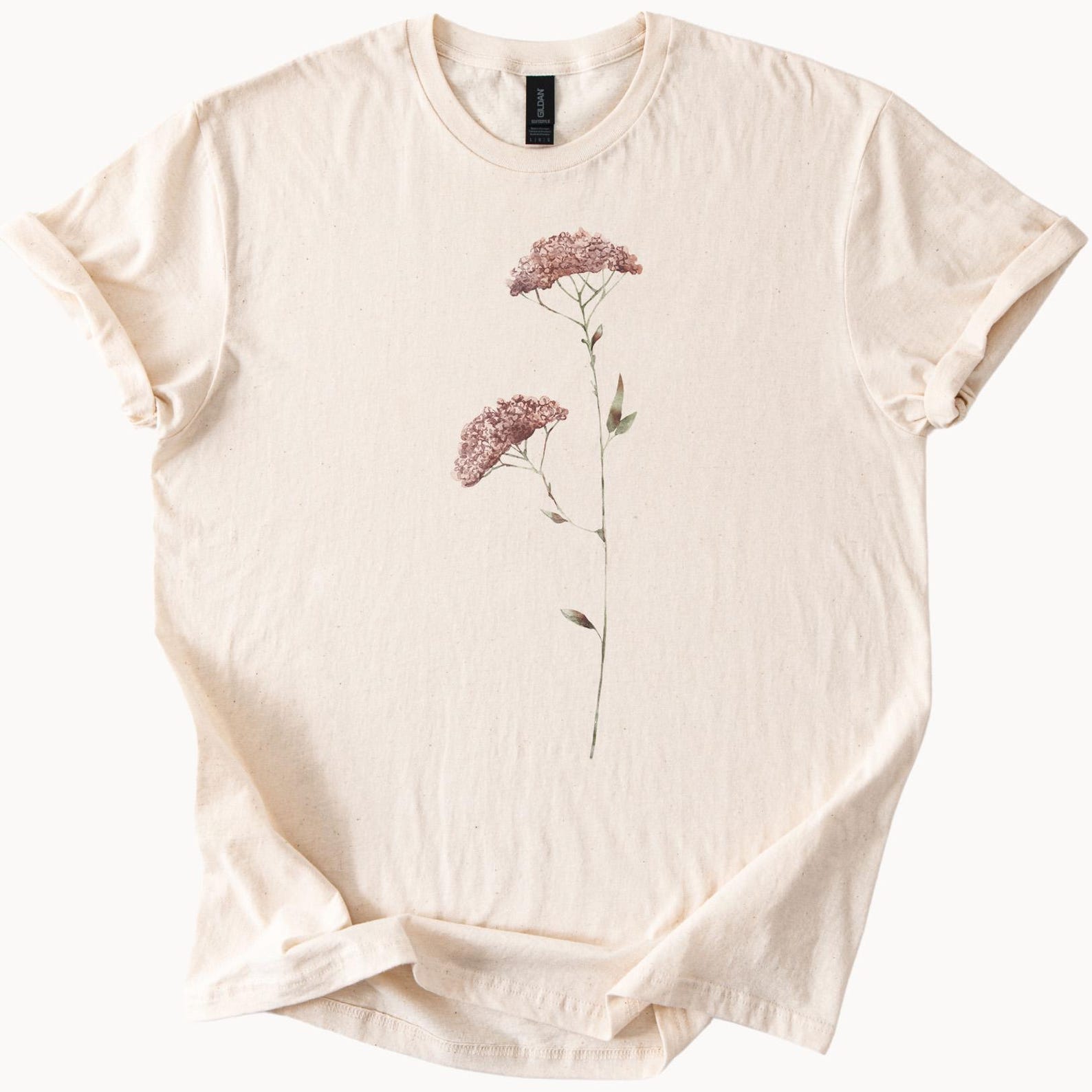 Minimalist Wildflower Graphic Shirt Botanical Floral Art Tee Nature Inspired Flower T Shirt Soft Neutral Aesthetic Plant Top 100