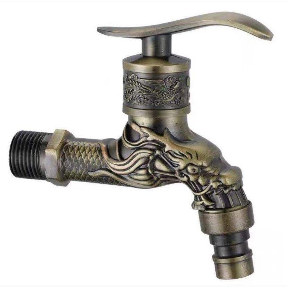 Elegant Golden Dragon Wall-Mounted Faucet with Single Cold Water Valve - Rustic Vintage Style, Stainless Steel and Zinc Alloy