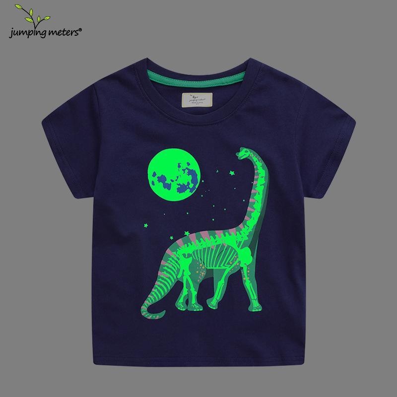 New Children'S Short-Sleeved T-Shirt Baby Boys In Small Children Short-Sleeved Tops Knitted Glow-In-The-Dark Dinosaur Pattern