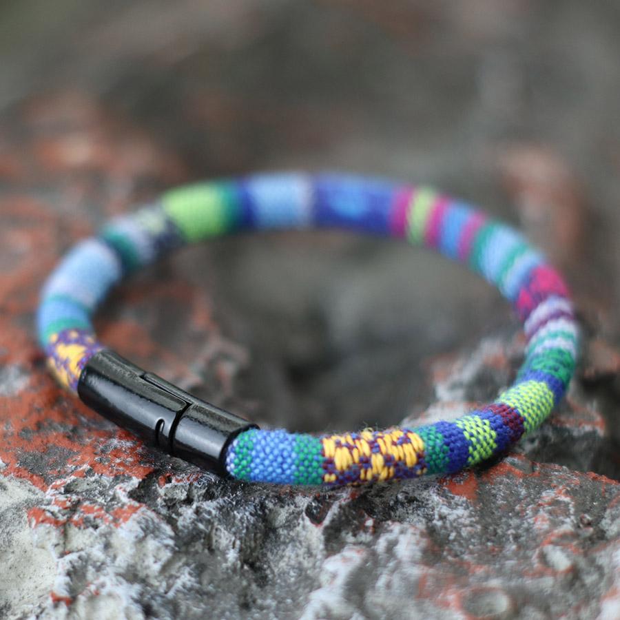 Double-Sided Embroidery Hand Rope Alloy Magnetic Clasp Ethnic Style Cotton Linen Bracelet Men Women Friendship Braslet