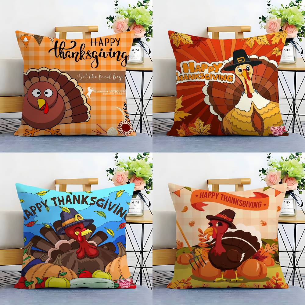 Thankful Festival Turkey Pillow Case Plush Fabric Soft Double Sided Print Sofa Cushion Cover Throw Pillow Covers