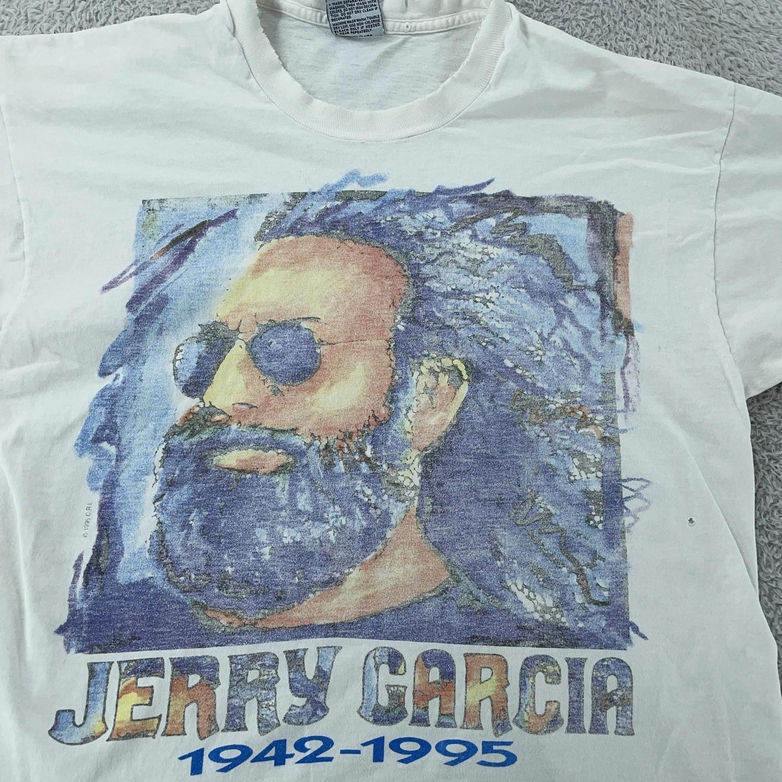 

Vintage Liquid Blue Jerry Garcia Memorial T-Shirt Mens Large Grateful Dead 90s 2XL