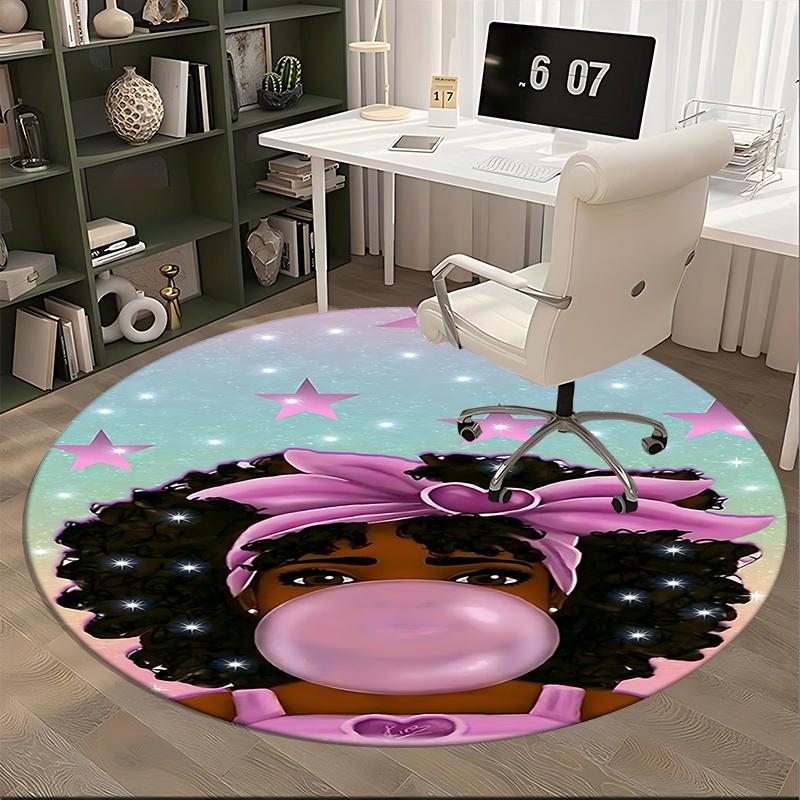 Pink Afro Girl Chair Mat - Round Carpet for Home Decor, Office, Living Room, Bedroom Gift0505b