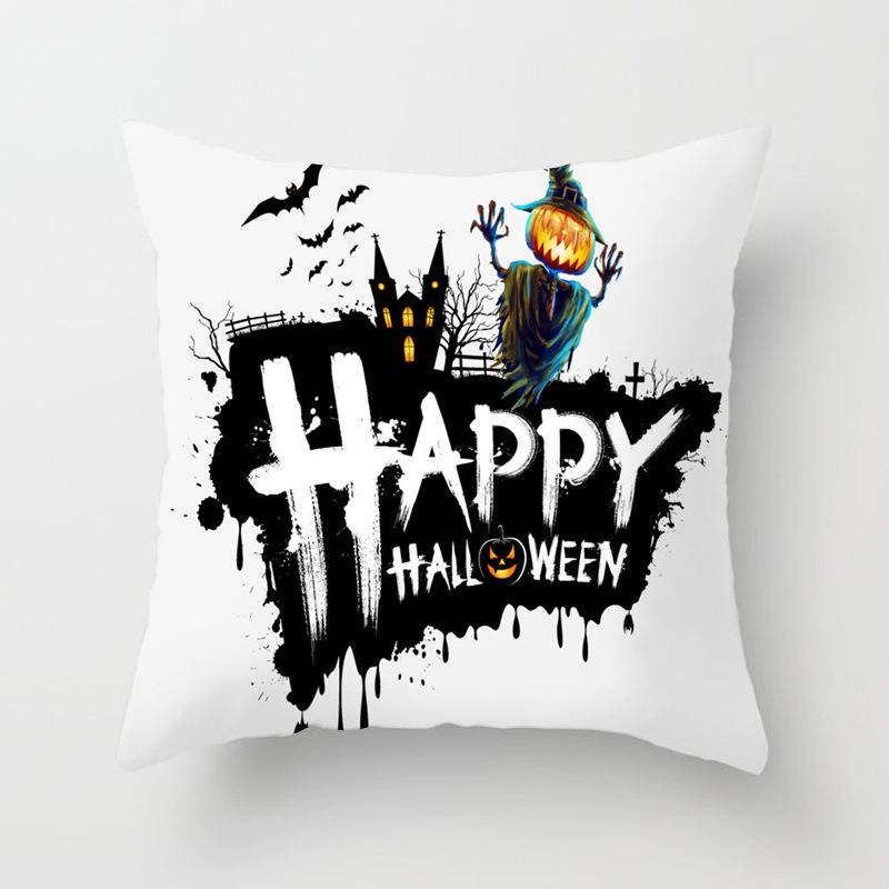 New Halloween Skull Pillow Black and White Pumpkin Print Pillow Case Peach Velvet Labeled Cushion