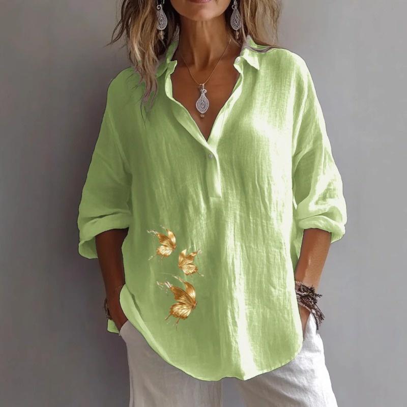 QICED Damesmode Casual Blouses & Overhemden met Lange Mouwen en V-hals