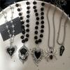 Gothic Bat Cross Dark Thorn Love Heart Pendant Black Bead Stacked Necklace Y2K Personalized Halloween Charm Grunge Jewelry Gift