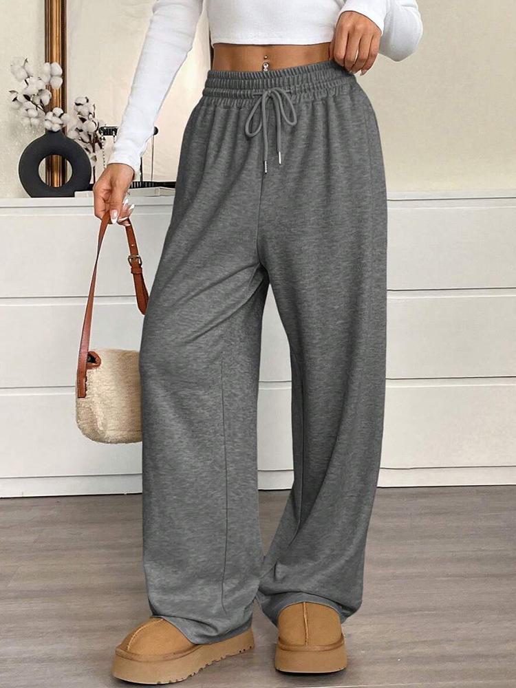 

2025 Women s Autumn/Winter European-American Solid Color Wide-Leg Casual Trousers L темно-серого