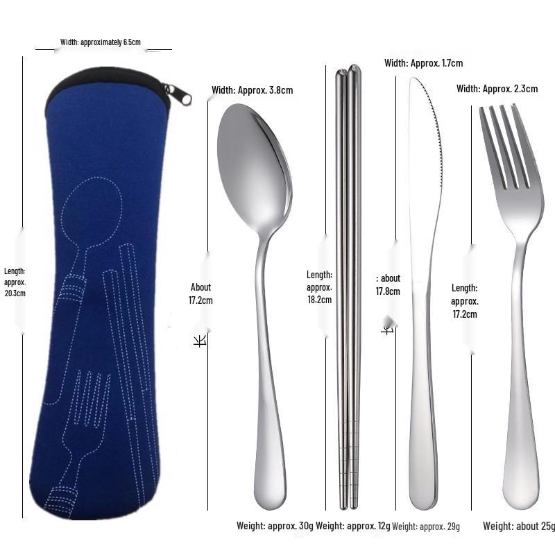 Stainless Steel Portable Cutlery Set with Cloth Bag - Includes Knife, Fork, Spoon & Chopsticks for Outdoor Travel