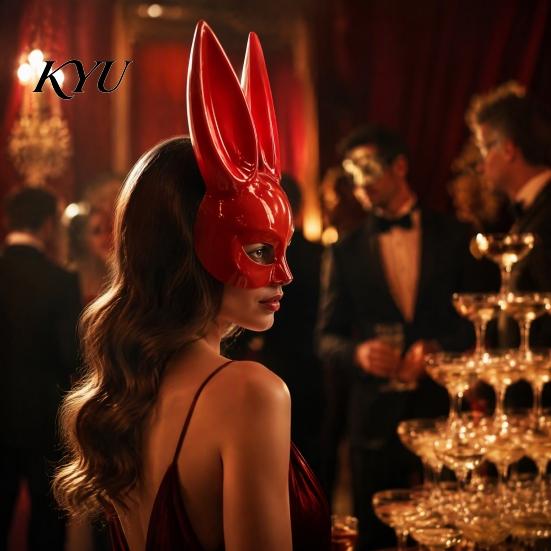 Funny Cartoon Rabbit Mask Halloween Bunny Half Face Mask, Costume Prop with Long Ear Strap Ears, Plastic Cosplay for Adults, Masquerade Party