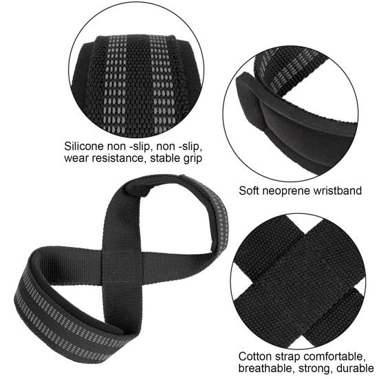 1 Pair Figure 8 Lifting Strap Men Women Anti-Slip Padded Weightlifting Grip Band Bodybuilding Powerlifting Strength Training Gym Deadlifts Wrist Strap