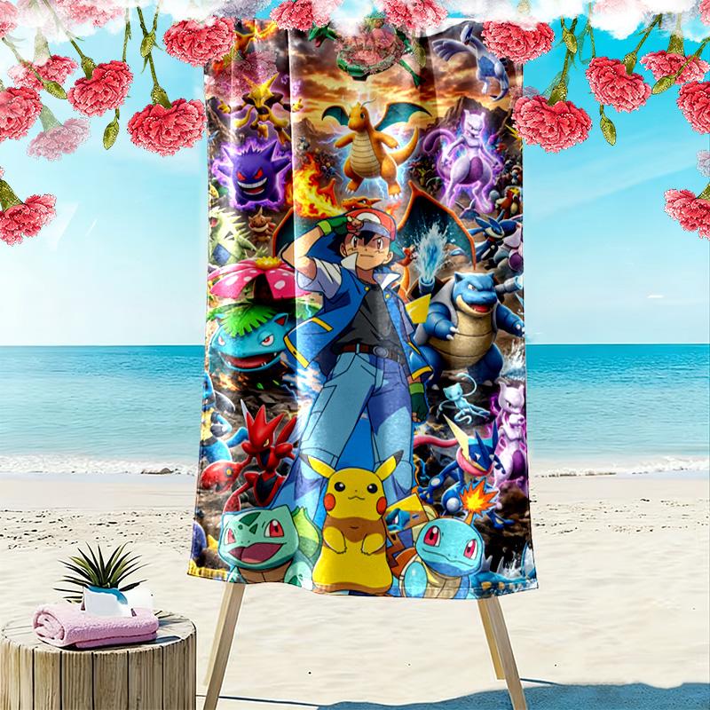 Pocket Monster Print Beach Towel, Large Soft Quick Dry Towel for Beach Camping Swimming