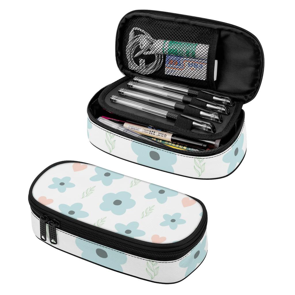 Pencil Pouch Organized Storage Zipper Closure 300D Polyester with Main Compartment Mesh Pocket and Pen Slots for Students