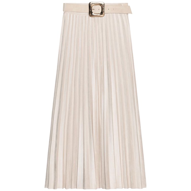 Zaprha 2025 Autumn New With Belt Suede Effect Pleated Midi Skirt High Sense 3046252